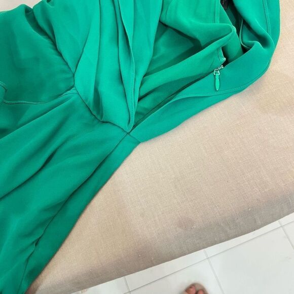 BCBGMaxazria Kendal One Shoulder Ruffle Side Slit Evening Gown Green Size 0 - Picture 10 of 11
